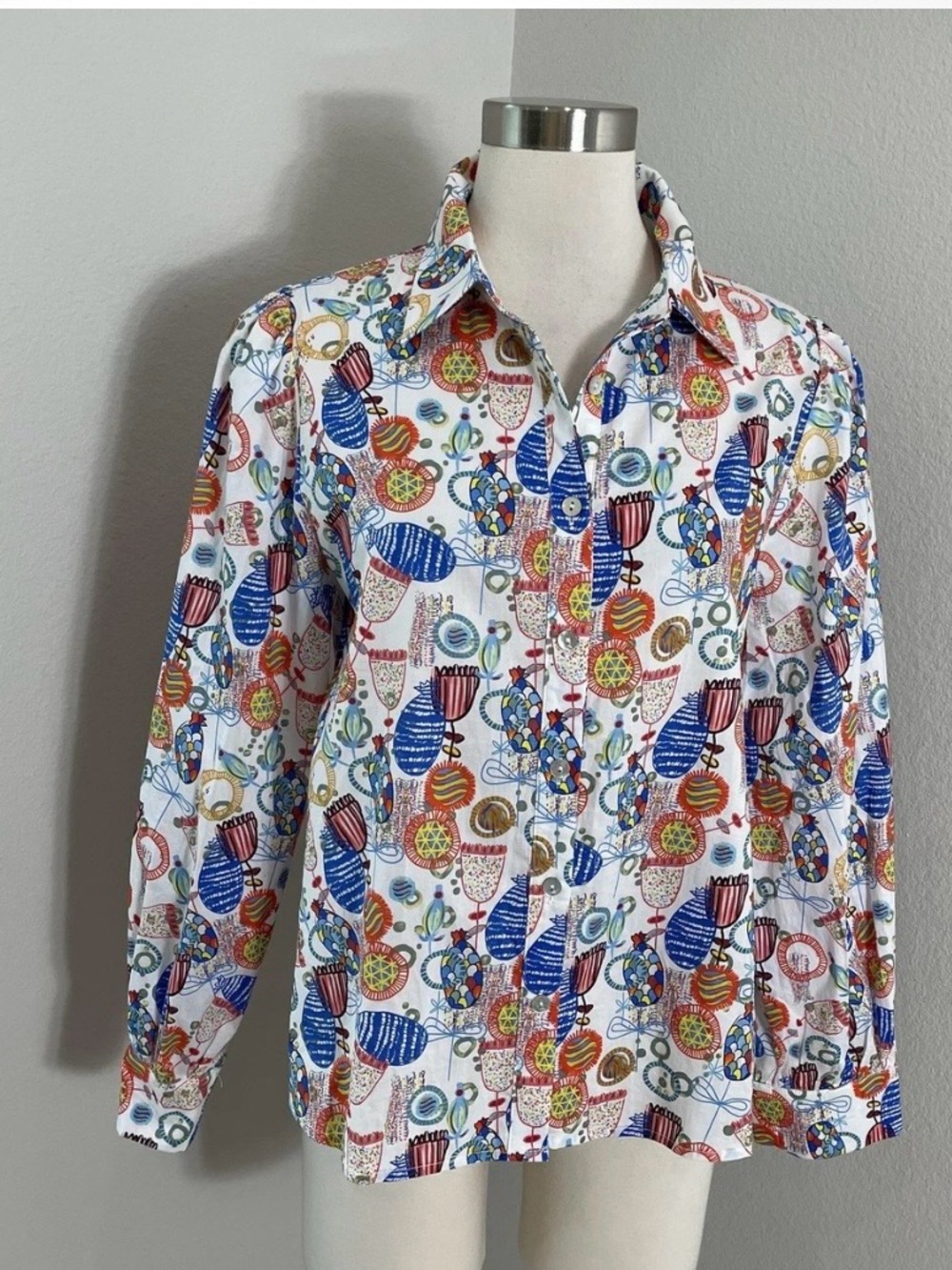 NEW Jodifil Artsy Abstract Button Up Blouse Colorful